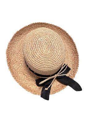 San Diego Hat Company Raffia Crochet Garden Sun Beach Hat Natural Black Ribbon